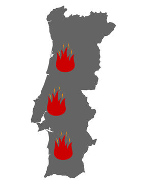 Karte von Portugal und Feuersymbol