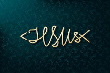 Jesus Gold Logo Lettering as Mystic Religious Jesus Christ Symbol Fish