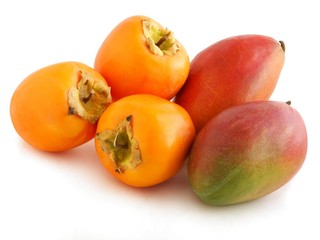 kaki fruits and mango as tasty dessert