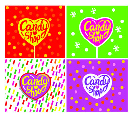 Candy shop sticker set with hearts.