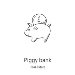 piggy bank icon vector from real estate collection. Thin line piggy bank outline icon vector illustration. Linear symbol for use on web and mobile apps, logo, print media
