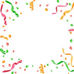 Colorful Frame of Tiny Confetti And Ribbon In white  Background. Celebration Event and Party