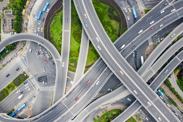 Aerial view of a massive highway intersection