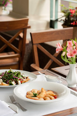 table with food in a restaurant 