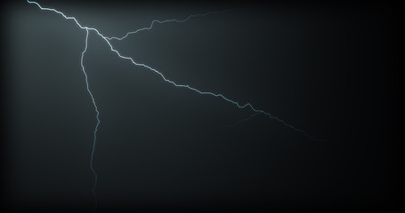 Lightning strikes on a black background with realistic reflections