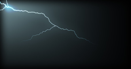Lightning strikes on a black background with realistic reflections