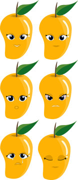 Vector set of mango faces with emotions