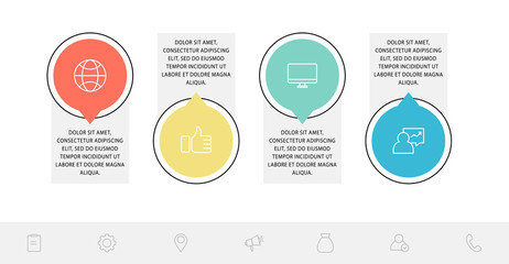 Vector flat template circle infographics. Business concept with 4 options and arrows. Four steps for content, marketing, presentation, graph, diagrams, slideshow