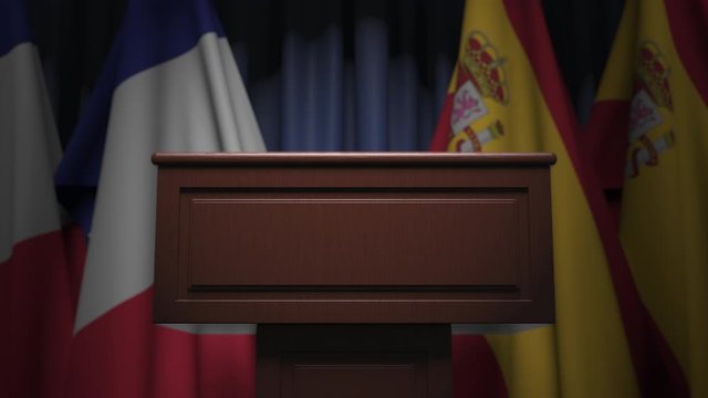 Many flags of Spain and France, 3D animation