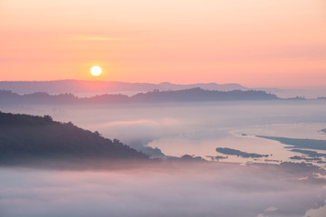 Fototapeta premium beautiful sunrise at Phu Huai I San viewpoint