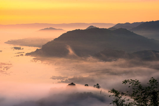 beautiful  sunrise at Phu Huai I San viewpoint