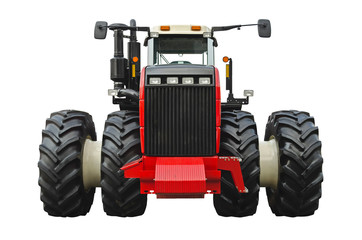 Red agricultural tractor isolated on a white background