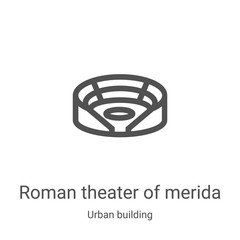 roman theater of merida icon vector from urban building collection. Thin line roman theater of merida outline icon vector illustration. Linear symbol for use on web and mobile apps, logo, print media - obrazy, fototapety, plakaty