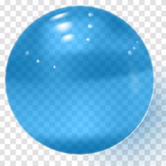 Blue transparent glass ball. Realistic Blue sphere