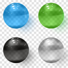 Set of multicolored transparent glass spheres with shadows