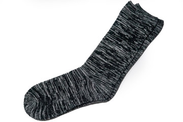 Pair of wool gray black sock on isolated white background