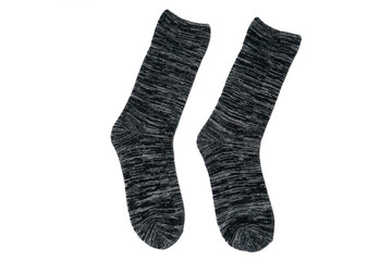 Pair of gray and black socks isolated white background
