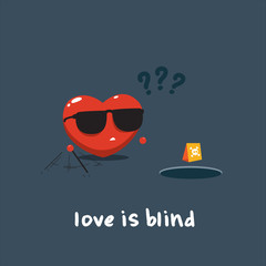 Love is Blind. The heart is wearing a shade. Conceptual Vector Illustration