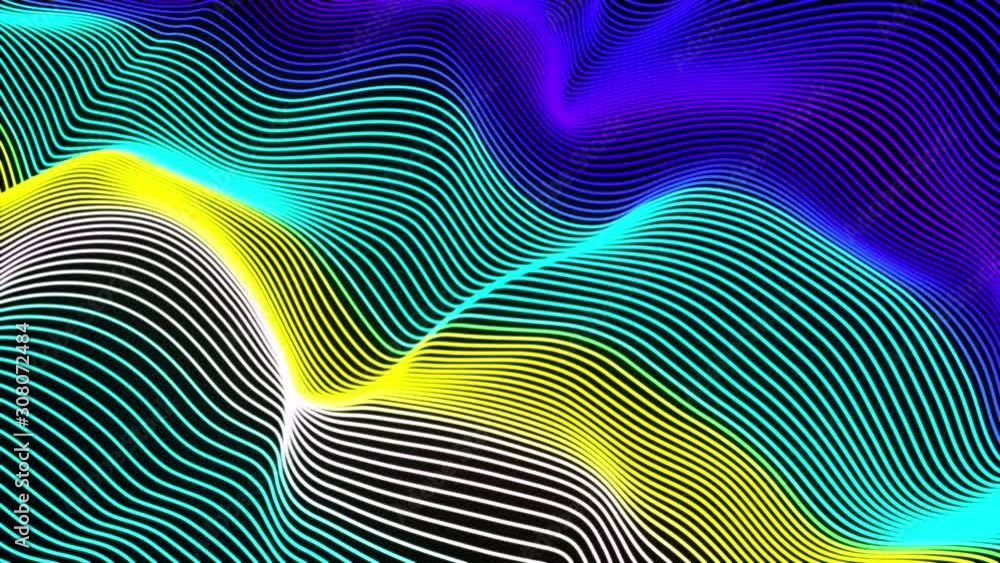 Poster computer generated a big data wave of particles. color striped effect. 3d rendering of a futuristic 