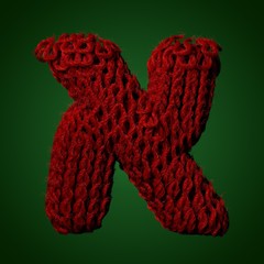 3d Knitted letter of English alphabet. Cute handmade font. 3d rendering type. Christmas warm letters.
