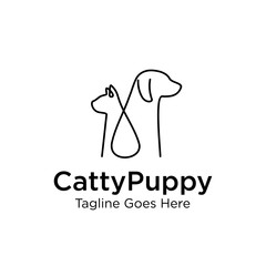 simple line art, monoline, outline cat and dog logo design vector template illustration. pet shop, pet services, pet clinic symbol icon