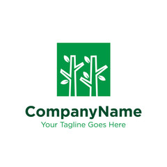 simple tree logo design with square and tree trunk concept design vector template. eco company, real estate, environment conservation, garden park symbol icon
