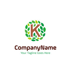 initial K nature leaf logo. letter K and rounded leaves concept design vector template illustration. natural, eco company, garden park, real estate symbol icon