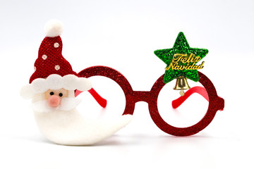 christmas fancy glasses with santa claus on white background