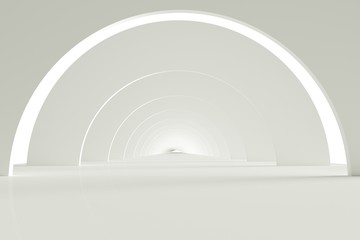3D Illuminated corridor interior design.
