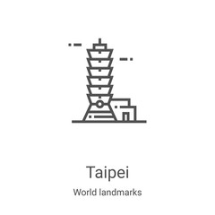 Obraz premium taipei icon vector from world landmarks collection. Thin line taipei outline icon vector illustration. Linear symbol for use on web and mobile apps, logo, print media