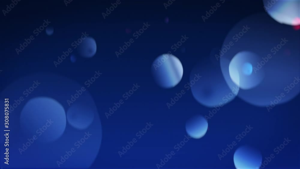 Poster abstract background with slow flying and flickering blurred blue lights with bokeh.
