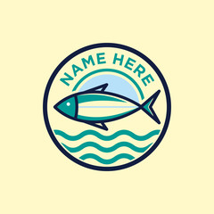 fish badge logo design vector illustration. can be used for seafood restaurant, fishing contest/tournament