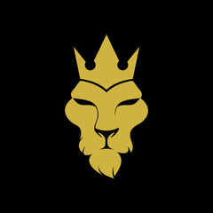 lion King logo design vector illustration. consisting of a golden lion face/head with a crown