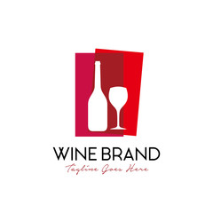 wine bottle and glass logo design vector template. colorful trendy illustration in red color. wine brand, grape wine label, alcohol drinks, bar menu symbol icon