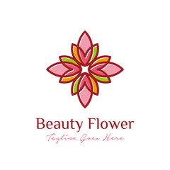 abstract elegant beauty flower logo design. vector illustration of flower with outline, line art concept. spa, salon, cosmetics, jewelry, boutique, beauty industry symbol icon