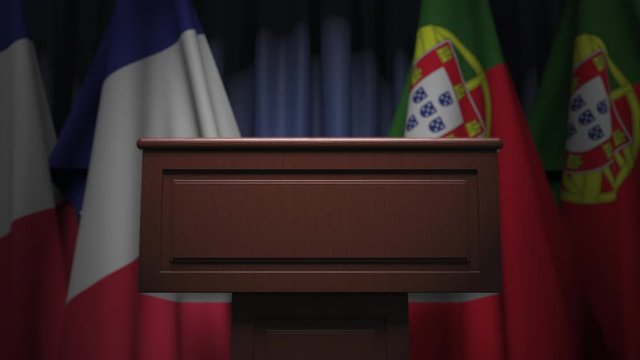 Many flags of Portugal and France, 3D animation