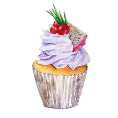 watercol cupcake with currant berries