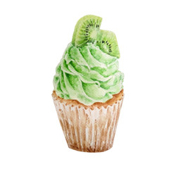 watercolor cupcake with kiwi
