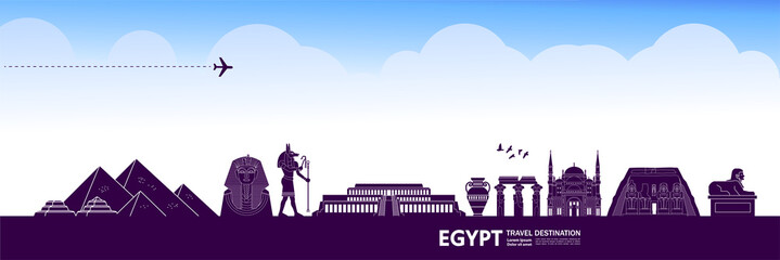 Egypt travel destination grand vector illustration. - obrazy, fototapety, plakaty