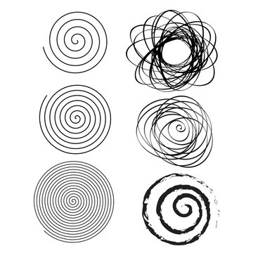 Set Of Line In Circle Form. Single Thin Ribbon Spiral Goes To Edge Of Canvas