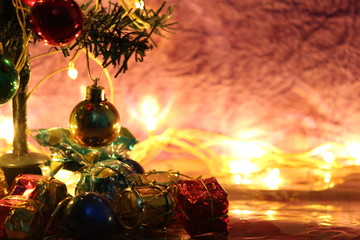 christmas tree with decorations and lights closeup