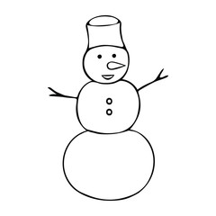 Snowman. Vector illustration. Outline on an isolated background. Doodle style. Coloring book for children. Fabulous character. Christmas. New Year. Festive sketch. Idea for web design. Winter fun. 