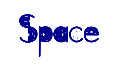 Word space in dark blue color on white background. Line art isolated vector illustration. Space lettering for web, poster, mugs, greeting cards, invitation, t shirt, scrap booking and printed matter. 