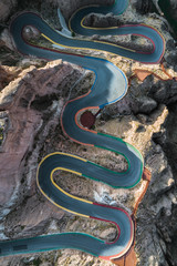 aerial view of a steep mountain road