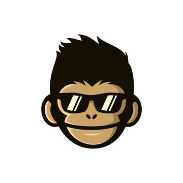 cool monkey wearing glasses logo vector design illustration. monkey head/face icon. ape face icon. monkey emblem vector