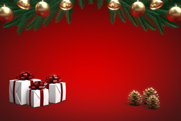 3d rendering christmas elegant background in realistic style with golden and red decoration