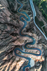 aerial view of a steep mountain road