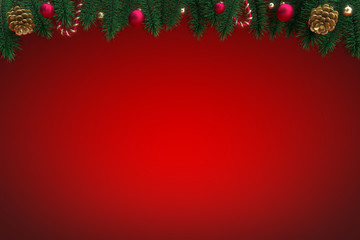 3d rendering christmas elegant background in realistic style with golden and red decoration
