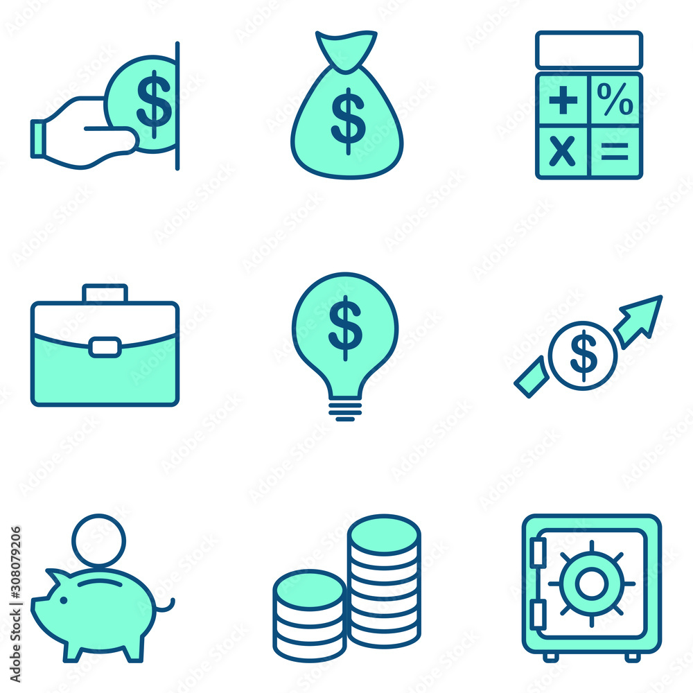 Leinwandbilder business and finance set icon template color editable. money pack symbol vector sign isolated on whi