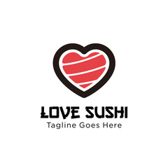 love sushi logo design vector template illustration. consisting of a sushi icon on heart/love icon. sushi restaurant, sushi bar, sashimi, Japanese food symbol icon